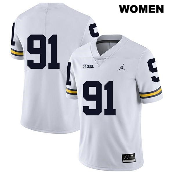 Women's NCAA Michigan Wolverines Taylor Upshaw #91 No Name White Jordan Brand Authentic Stitched Legend Football College Jersey UO25K26UF